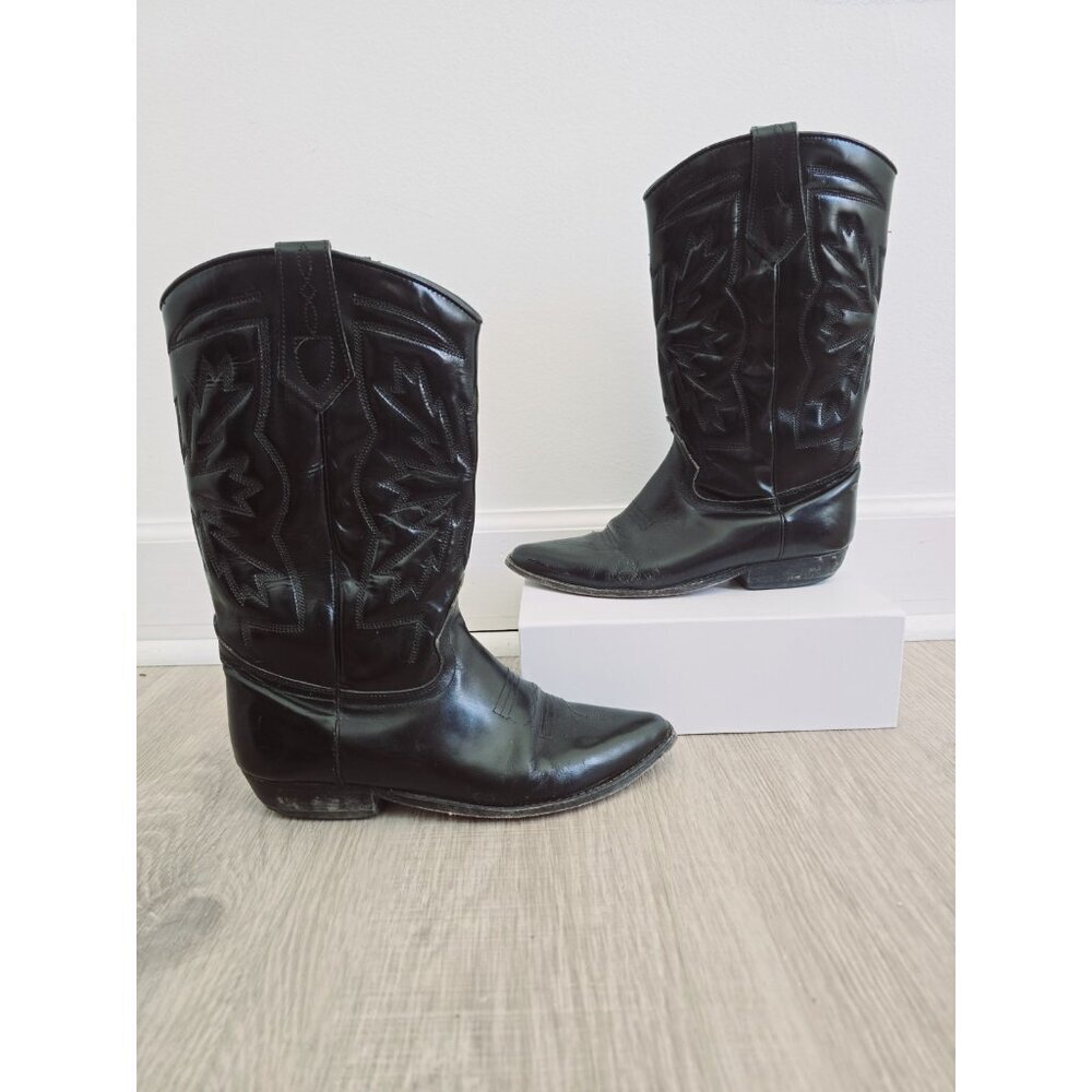 Seychelles Black Leather Western Rodeo Cowboy Cowgirl Mid Calf Boots Shoes 7.5